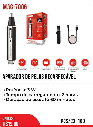Aparador De Pelos Recarregável 100pç=19$