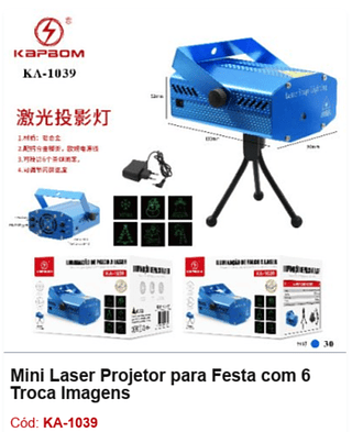 Mini Laser Projetor para Festa com 6 Troca Imagens R$ 36 PCS/Cx: 30
