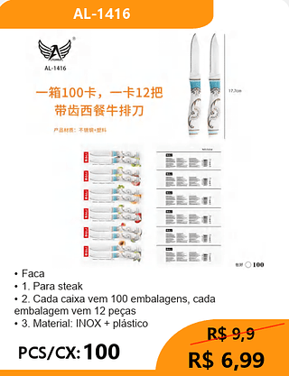Faca PCS/CX: 100 R$ 6,99