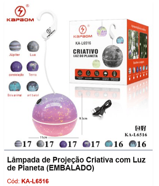 Lâmpada de Projeção Criativa com Luz de Planeta R$ 21,6 PCS/CX: 100