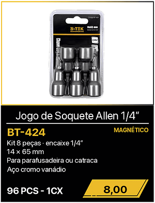 Jogo de Soquete Allen 1/4” 96PCS R$8,00