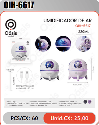 UMIDIFICADOR DE AR PCS/CX: 60 Unid.CX: 25,00