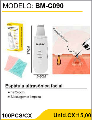 Espátula ultrasônica facial 100PCS/CX Unid.CX:15,00