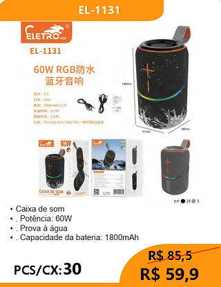 CAIXA DE SOM PCS/CX:30 R$59,9