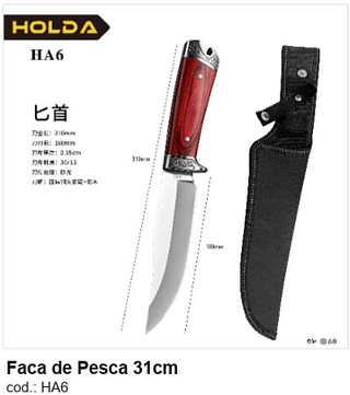 Faca de Pesca 31cm R$ 33,3 PC/CX:60