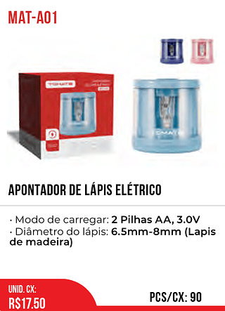 Apontador De Lápis Elétrico 90pç=17,5$