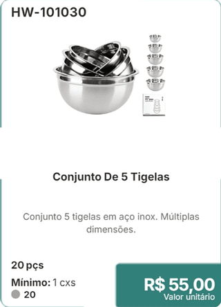 Conjunto De 5 Tigelas 20 pçs R$ 55.00