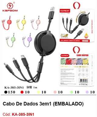Cabo De Dados 3em1 R$ 6,3 Pcs/cx:200