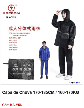 Capa de Chuva 170-185CM / 160-170KG R$ 27,9 PCS/Cx: 50