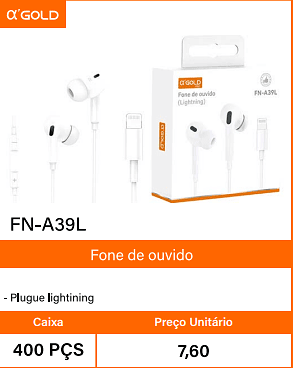 Fone de ouvido - Plugue lightining Caixa 400 PCS Preco Unitario 7,60