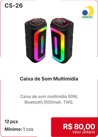 Caixa de Som Multimídia 12 pçs R$ 80,00