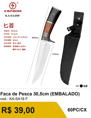Faca de Pesca 30,5cm R$ 39,00-10%=35.10/ 60PC/CX