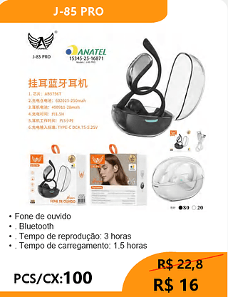 FONE BLUETOOTH PCS/CX:100 R$16