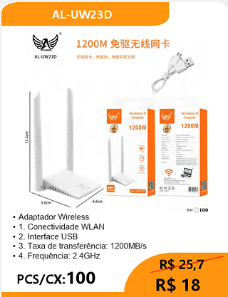 Adaptador Wireless PCS/CX:100 R$ 18