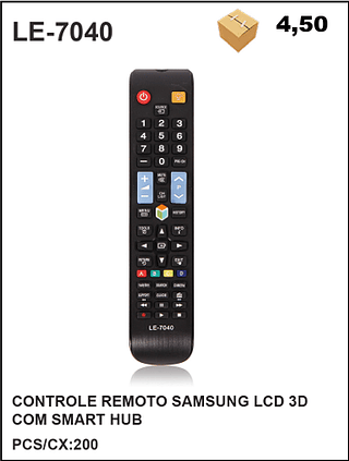 CONTROLE REMOTO SAMSUNG LCD 3D COM SMART HUB 200pç=4,5$
