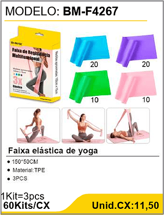 Faixa elástica de yoga 60Kits/CX 1Kit=3pcs Unid.CX:11,50
