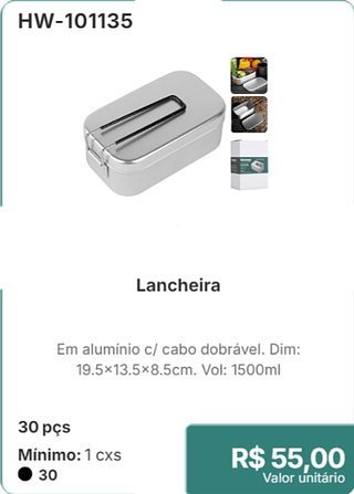 Lancheira 30 pçs R$ 55,00