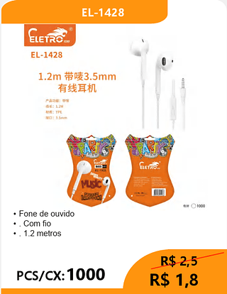 FONE DE OUVIDO PCS/CX: 1000 R$1,8