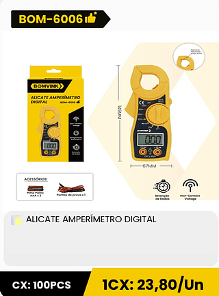 ALICATE AMPERÍMETRO DIGITAL CX: 100PCS 1CX: 23,80/Un