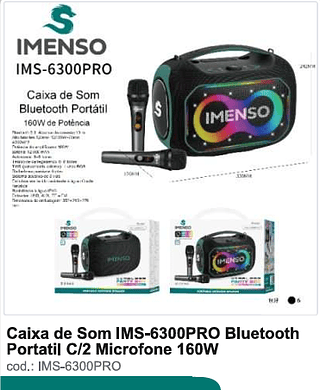 Caixa de Som Bluetooth Portatil C/2 Microfone 160W R$585 PC/CX 6