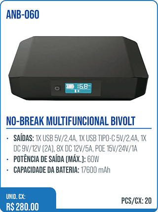 NO-BREAK MULTIFUNCIONAL BIVOLT UNID. CX: R$ 280.00 PCS/CX: 20