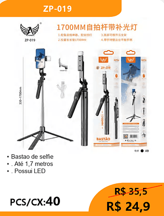 Bastao de selfie PCS/CX:40 R$ 24,9