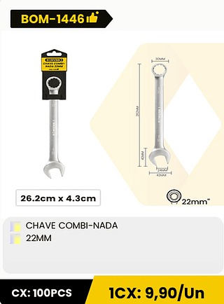 CHAVE COMBI-NADA 22MM CX: 100PCS 1CX: 9,90/Un