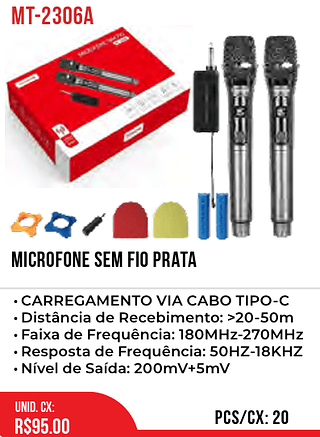 MICROFONE SEM FIO PRATA 20pç=95$