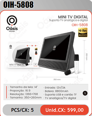 MINI TV DIGITAL Suporta TV analogica e digital PCS/CX: 5 Unid.CX: 599,00