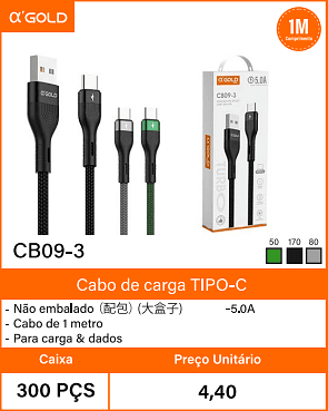 Cabo de carga TIPO-C - Caixa 300 PCS Preco Unitario 4,40
