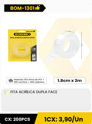 FITA ACRÍLICA DUPLA FACE CX: 200PCS ICX: 3,90/Un
