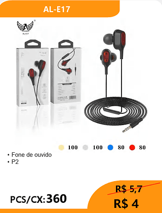 FONE DE OUVIDO PCS/CX:360 R$4