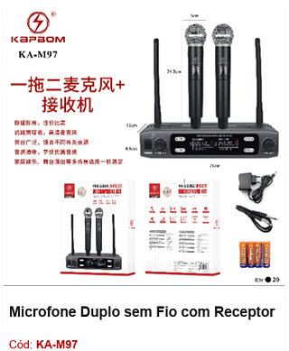 Microfone Duplo sem Fio com Receptor R$ 137,7 PCS/CX:20