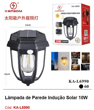 Lâmpada de Parede Indução Solar 10W R$ 20,7 PCS/cx: 60