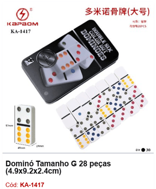 Dominó Tamanho G 28 peças (4.9x9.2x2.4cm) R$ 17,55 PCS/cx: 30