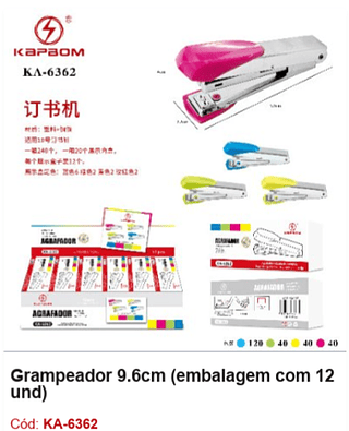 Grampeador 9.6cm (embalagem com 12 und) R$ 4,5 Pcs/cx: 240
