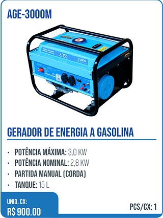 GERADOR DE ENERGIA A GASOLINA UNID. CX: R$ 900.00 PCS/CX: 1