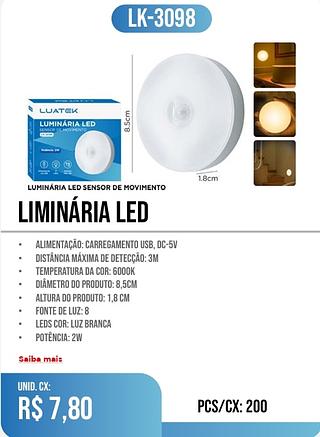 liminária led 200pç=7,80$