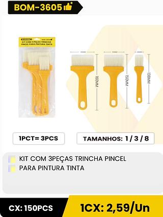 KIT COM 3PEÇAS TRINCHA PINCEL PARA PINTURA TINTA CX: 150PCS 1CX:2.59/Un