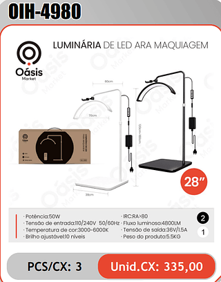 LUMINARIA DE LED ARA MAQUIAGEM PCS/CX: 3 Unid.CX: 335,00