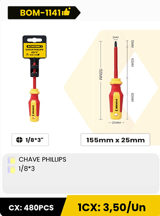 CHAVE PHILLIPS 1/8*3 CX: 480PCS ICX: 3,50/Un