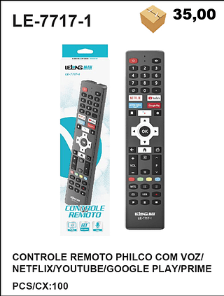 CONTROLE REMOTO PHILCO COM VOZ/ NETFLIX/YOUTUBE/GOOGLE PLAY/PRIME 100PÇ=35$