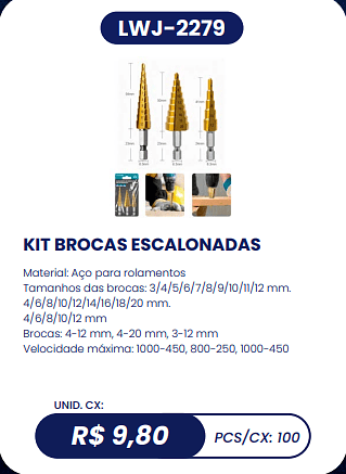 KIT BROCAS ESCALONADAS UNID. CX: R$ 9,80 PCS/CX: 100