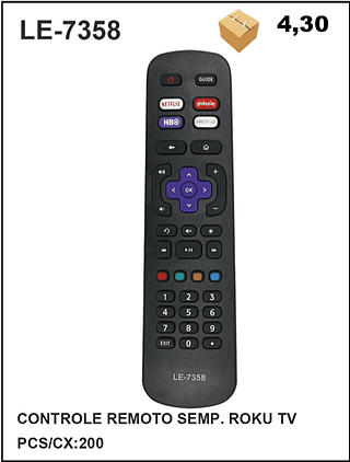 CONTROLE REMOTO SEMP. ROKU TV 200pç=4,3$