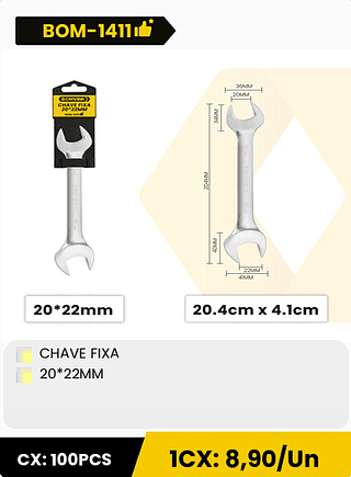 CHAVE FIXA 20*22MM CX: 100PCS 1CX: 8,90/Un