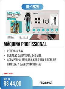 máquina profissional PCS/CX: 60 UNID. CX: r$ 44,00