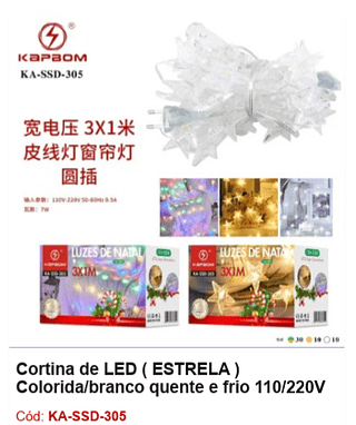 Cortina de LED ( ESTRELA ) Colorida/branco quente e frio 110/220V R$ 22,5 PCS/CX:50