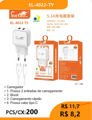 CARREGADOR TPC PCS/CX:200 R$8,2