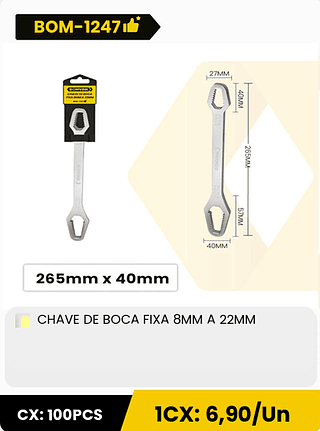 CHAVE DE BOCA FIXA 8MM A 22MM CX: 100PCS 1CX: 6,90/Un