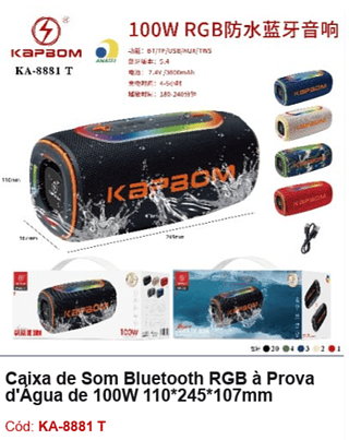 Caixa de Som Bluetooth RGB à Prova d'Água de 100W R$107,1 PCS/CX:30